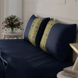 Stoa Paris Versailles Applique Print Navy 300 TC Sateen Double Comforter with 2 Pillow Covers image 5