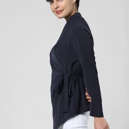 Vero Moda Women Navy Blue Solid Wrap Jacket with Tie-Up Detailing image 1