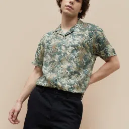 Forca By Lifestyle Sage Green Regular Fit Printed Shirt-image-0