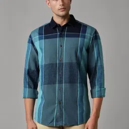 Louis Philippe Blue Slim Fit Checks Shirt-image-15