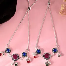 VOJ Silver Plated Anklets for Women Set of 2-image-98
