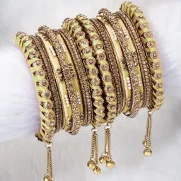 Peora Velvet Gold Plated & Kundan Chuda Set Navratri Gift for Women Girls (Champagne)-image-19