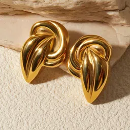 KAORI BY SHREYA AGARWAL Gold-Plated Stainless Steel Contemporary Twisted Bean Studs-picture-26