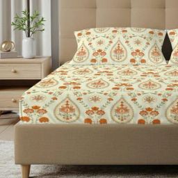 Urban Space Buttercream Cotton Printed 200 TC Single Flat Bedsheet with 1 Pillow Cover-picture-0