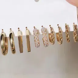 Rovlina Women Set of 5 Gold-Plated Alloy Classic Hoop Earrings-picture-16