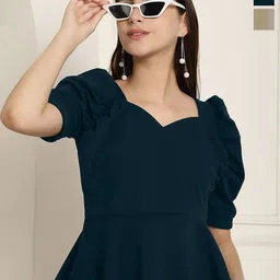 Metronaut Women Pack Of 2 Sweetheart Neck Puff Sleeve Peplum Top-picture-17