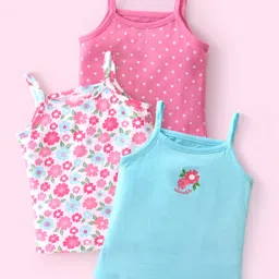 Babyhug 100% Cotton Knit Sleeveless Slips with Floral Print Pack of 3 - Pink White & Blue-picture-15