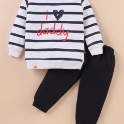 Mini Taurus Fleece Knit Full Sleeves T-Shirt with Lounge Pant Winter Set Text Print - Navy Blue-image-81