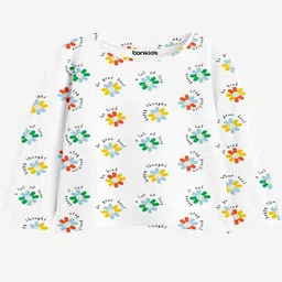 Bonkids Cotton Knit Full Sleeves Floral Printed Tee - White-image-5