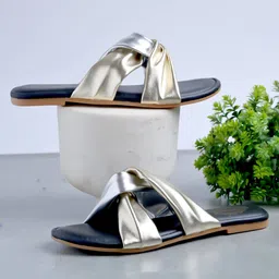 Shoetopia Colour Blocked Knot Designed Sandals - Golden-picture-38