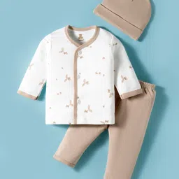I Bears Interlock Woven Full Sleeves Night Suit With Floral Print & Cap - Brown-image-77