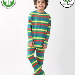 Anthrilo 100% Cotton Knit Full Sleeves Striped Comfort Fit Coordinating Night Suit Set - Multi Colour-picture-23