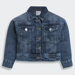 Barbie by Tiny Girl Denim Woven Full Sleeves Beads Embellished Brand Name Designed Jacket - Blue-picture-21