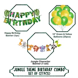 Zyozi Jungle Safari Happy Birthday Decoration Kit Green Yellow - Pack of 27 image 2