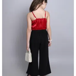 Taffykids Sleeveless Rose Detailed Crop Top With Solid Flared Pant - Red & Black image 3