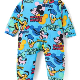Babyhug Disney Interlock Knit Full Sleeves Footed Sleep Suit With Mickey Mouse Print - Light Blue image 2