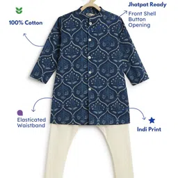 Tiber Taber 100% Cotton Full Sleeves Floral Printed Kurta Pyjama Set - Blue image 3