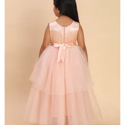 Toy Balloon Kids Net Woven Sleeveless Floral Applique Detailed & Beaded Gown - Light Peach image 3