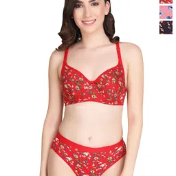 Liigne Women Pack Of 3 Printed Padded Bra Pure Cotton Lingerie Set-picture-30