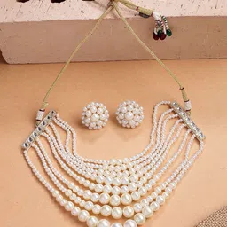 Sukkhi Gold-Plated Artificial Stones Studded & Pearls Beaded Choker Necklace And Earrings-image-95
