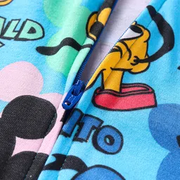 Babyhug Disney Interlock Knit Full Sleeves Footed Sleep Suit With Mickey Mouse Print - Light Blue image 3