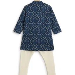 Tiber Taber 100% Cotton Full Sleeves Floral Printed Kurta Pyjama Set - Blue image 4