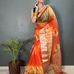 all about you Tie and Dye Zari Border Organza Saree image 4