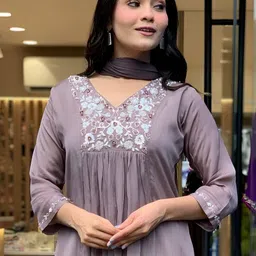 AG TEXTILE Women Ethnic Motifs Embroidered Thread Work Kurta with Palazzos & Dupatta image 4