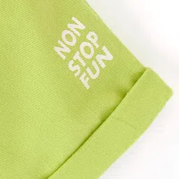 Babyhug Cotton Spandex Mid Thigh Length Shorts Text Print- Lime Green image 4