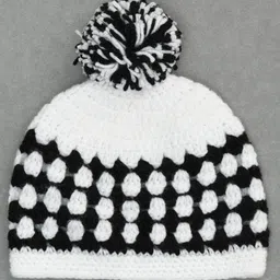 Funkrafts Handmade Soft Woolen Pom Pom Detailed & Colour Blocked Cap - Black & White image 4