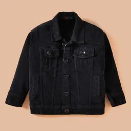 Robo Fry Velvet Knit Full Sleeves Solid Color Jacket with T-Shirt & Trouser Set with Text Print - Black image 4