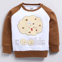 TOONYPORT Cotton Full Sleeves Cookie Printed Sweatshirt With Solid Joggers Set - Brown image 5
