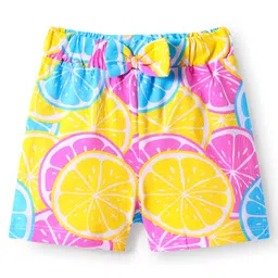 Babyhug Single Jersey Knit Mid Thigh Shorts With Polka Dot & Fruit Print & Bow Applique Pack of 2 - Pink & Yellow image 4