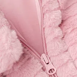 Little Kangaroos Full Sleeves Solid Color Winter Jacket with Fur Detailing - Pink image 4