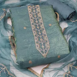 SHADOW & SAINING Embroidered Pure Silk Semi-Stitched Dress Material-picture-39