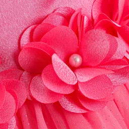 Babyhug Woven Sleeveless Fit & Flare Party Frock with Straps & Floral Applique - Dark Pink image 5