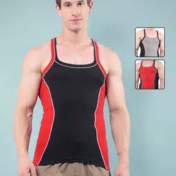 RKG Pack Of 3 Assorted Colourblocked Cotton Gym Vests-image-74