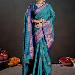 PEENGAX Ethnic Motifs Zari Silk Blend Handloom Kanjeevaram Saree image 2