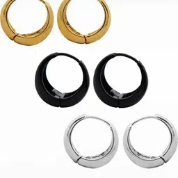 HOUSEOFTRENDZZ Unisex Set Of 3 Stainless Steel Circular Hoop Earrings-picture-10