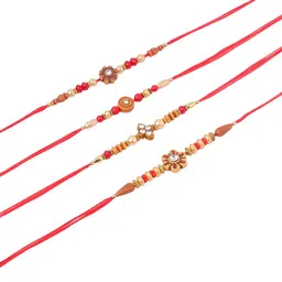 Anouk Set of 4 Artificial Stones Floral Thread Rakhi With Roli Chawal Chandan Mishri image 5