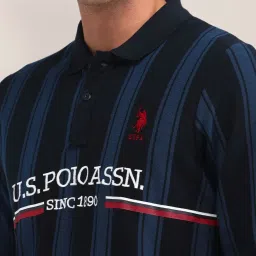 U.S. Polo Assn. Blue Cotton Slim Fit Striped Polo T-Shirt image 5