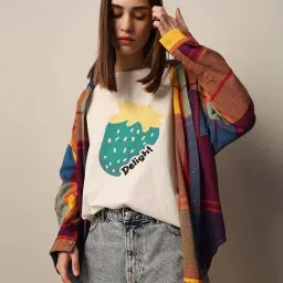 Only White Printed Oversized Cotton T-Shirt image 5