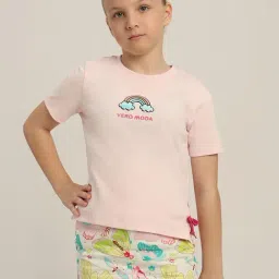 VERO MODA GIRL Pink Lady Cotton Printed T-Shirt-image-5