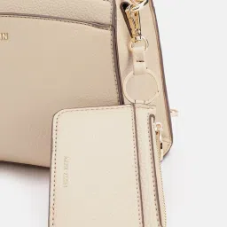 Anne Klein Cream Solid Handbag with Card Case image 5