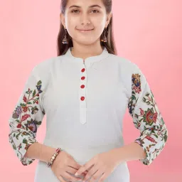 Aarika Kids White Cotton Floral Print Kurti image 5