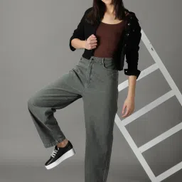 showoffff SHOWOFF Light Olive Straight Fit High Rise Jeans image 5