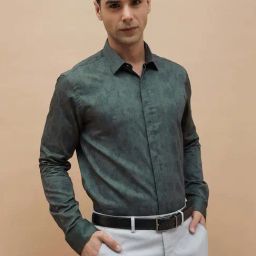 Code By Lifestyle Olive Cotton Slim Fit Printed Shirts-picture-11