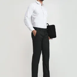 Park Avenue Dark Grey Polyviscose Slim Fit Checked Formal Trosuers image 5