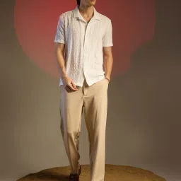 Campus Sutra White Regular Fit Texture Shirt image 5