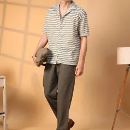 Campus Sutra Green & White Regular Fit Striped Shirt image 5